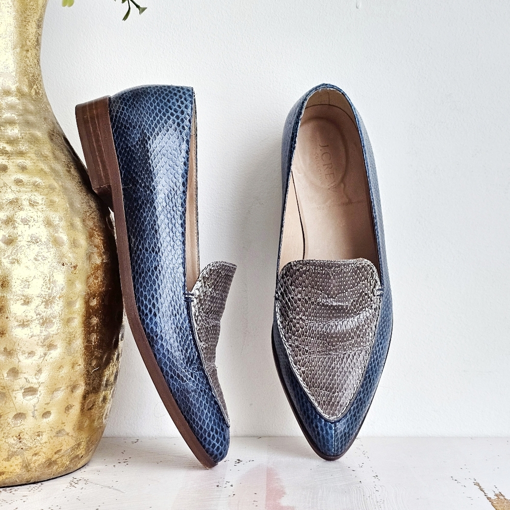 90s J.CREW Genuine Snake Leather Loafers | Italian Made Pointed Toe Flats Sz 7